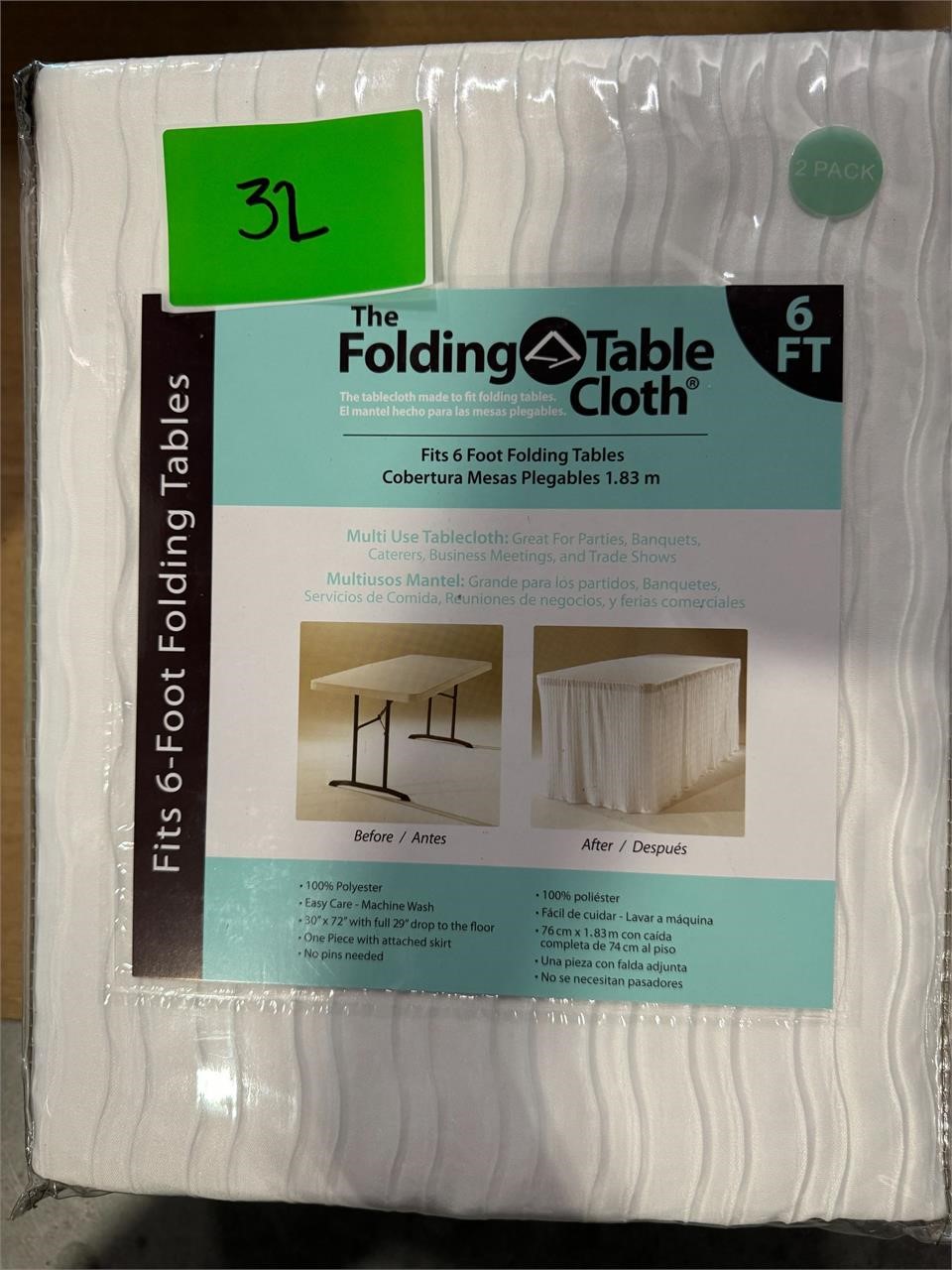 TABLE CLOTH 2PK 6FT WHITE