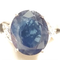Certified 14K Sapphire(11.5ct) Diamond(0.12Ct) Rin