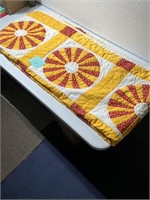 VINTAGE HAND STITCHED QUILT MCM YELLOW & RED