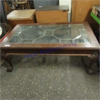 Glasstop coffee table w/claw feet  50x30x19Tall