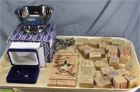 LOT W/ SILVER PLATE BOWL, OLD BLOCKS & MORE