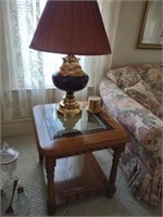 Pair of end tables with lamps. Glass top End