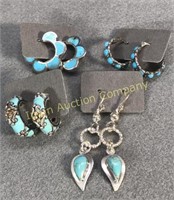 Sterling & Turquoise Earrings - 4 Sets