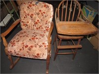 ANTIQUE WOODEN HIGH CHAIR & OTHER CHAIR