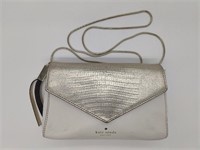 Gold/White Leather Envelope Flap Clutch Bag