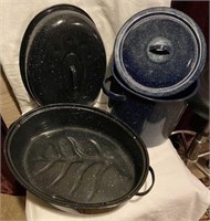 GRANITE  STOCK POT AND PAN WITH LIDS