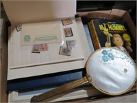 COLLECTION OF STAMPS, MIRROR AND MISC