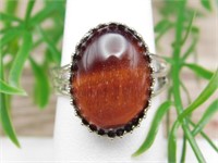 MAHOGANY TIGERS EYE ADJUSTABLE RING ROCK STONE LAP