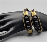 Pair of African Beaded Brass Bracelets