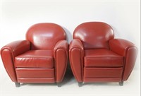 Pair Red Leather Club chairs