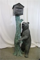 Cast Bronze Bear Cub & Mailbox Garden Statue