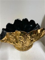 Vintage MCM Ceramic Black/Gold Vase  k