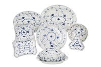 EIGHT PCS ROYAL COPENHAGEN BLUE FLUTED SERVING SET