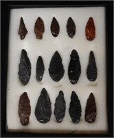 Frame of 15 Arrowheads Longest is 2 3/4"  Found by