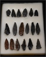 Frame of 18 Arrowheads Longest is 2 3/8" Found by