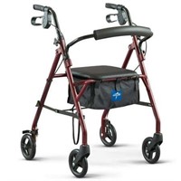 Medline Steel Rollator  6 Wheels  350lb  Red