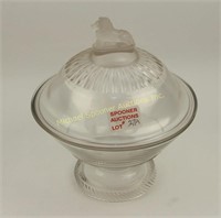 VICTORIAN GLASS COVERED COMPOTE WITH LION FINIAL