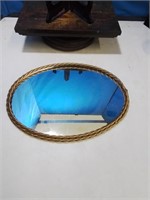 Dresser tray mirror with gold metal rope frame