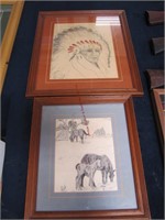 2 framed pictures: 1 is pencil horse drawing