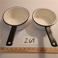 2 Black on White Enamelware pots