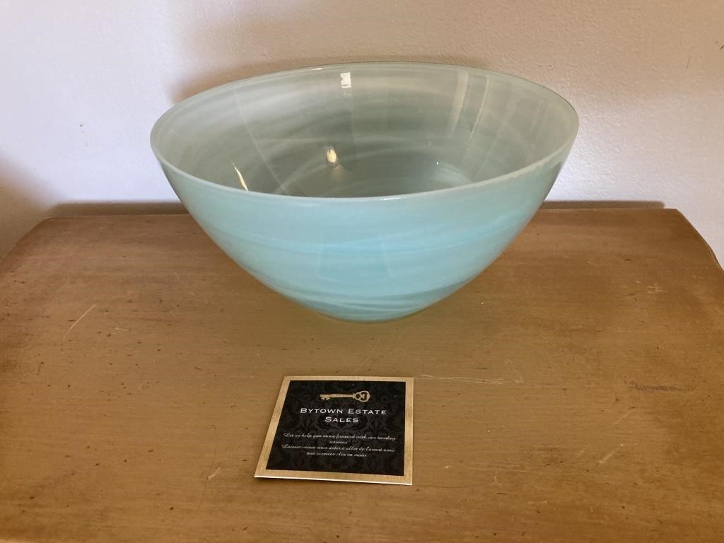 Teal & White Swirl Glass Bowl