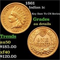 1861 Indian 1c Grades AU Details