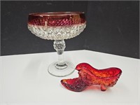 Fenton Glass Shoe & Indiana Glass Compote