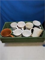 Green wooden crate planter holder with 8 various