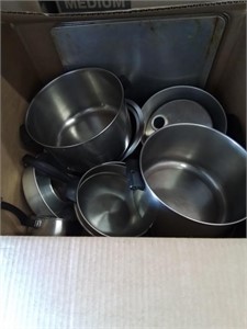 Big box of pots and pans many are farberware
