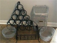 Metal Wine Rack, Baskets & Caddy