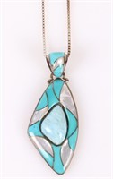 TURQUOISE, MOP & LARIMAR STERLING SILVER NECKLACE