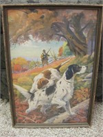 10"x 15" Framed Vtg Cucchi Hunting Dogs Print