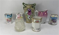 SMALL VASE, NORTHWOOD & CHINA TOOTHPICK HOLDERS