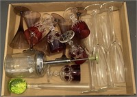 Clear Glass Champagne Flutes & Colored Glass