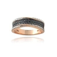 Genuine Black Diamond 18K Rose Gold Pl Silver Ring