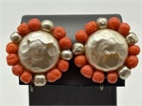 1940's MIJ Baroque Pearl & Coral Earrings