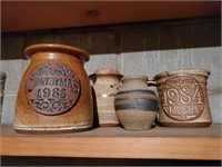 Mixed lot of pottery mugs, jars, vase