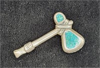 Silver & Crushed Coral/Turquoise Axe Charm