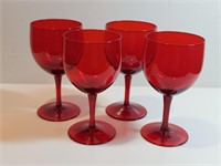 4pc Bohemian Gold Ruby Wine Stem Goblets