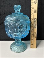 LE Smith Blue Glass Moon & Stars Candy Dish 8"