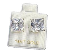 PAIR OF SQUARE CUT CZ DIAMOND STUD EARRINGS