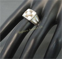 Ring: Size 8 Mother of Pearl, Marcasites, Sterling