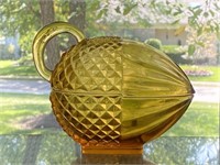 Vintage Amber Glass Acorn Lidded Dish.