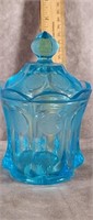AQUA BLUE COIN GLASS  DISH WITH LID