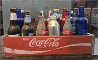 Wood Coca-Cola tray with empty bottles