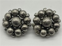 Vintage Silver Tone Beaded Cluster Earrings