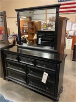 New black seven drawer mirrored dresser