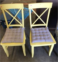 PAIR OF YELLOW WOODEN CHAIRS WITH CUSHIONS