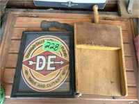 Diamond Edge advertising sign, wooden dust pan