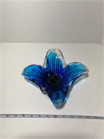 Blue Stained Glass Flower Shaped Dish